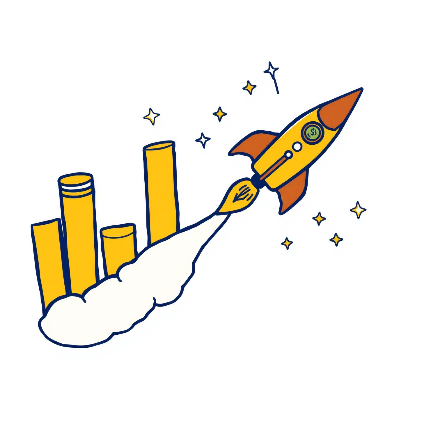 Gold rocket launching from chart bars